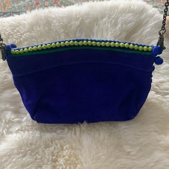 Olivia Dar Electric Blue Beaded Suede Clutch- purse - Picture 5 of 11